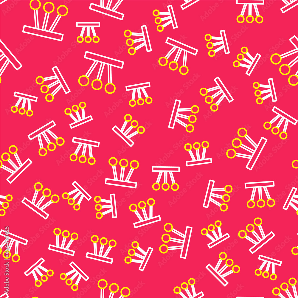 Poster line pendulum icon isolated seamless pattern on red background. newtons cradle. vector