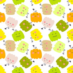 Multicolor pumpkins seamless pattern. Perfect for T-shirt, textile and prints. Hand drawn illustration for decor and design.