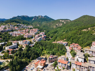 Fototapeta premium Aerial view of Center of the town of Smolyan, Bulgaria