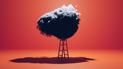 dark cloud scene above a ladder on an orange background 3d rendering