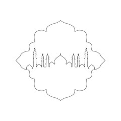 Mosque continuous line art drawing vector minimalist design. islamic symbol sign isolated one white background. eid mubarak idul adha fitr fitri lebaran