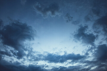 Fototapeta na wymiar blue evening sky with dark clouds.