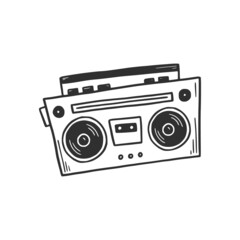 Fototapeta na wymiar Hand drawn boombox. Doodle sketch style. Drawing line simple retro music record icon. Isolated vector illustration.