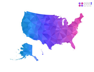 Vector United States of America (USA) map colorful polygon triangle mosaic with white background. style gradient.