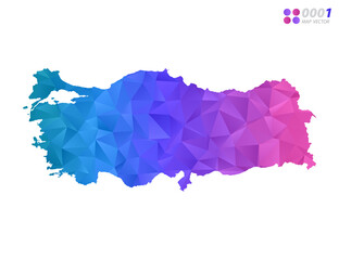 Vector Turkey map colorful polygon triangle mosaic with white background. style gradient.