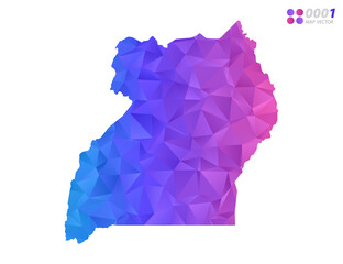 Vector Uganda map colorful polygon triangle mosaic with white background. style gradient.