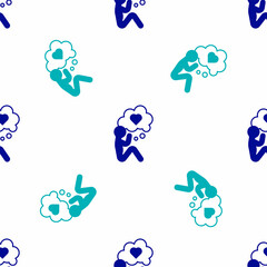 Blue Human head with heart icon isolated seamless pattern on white background. Love concept with human head. Vector