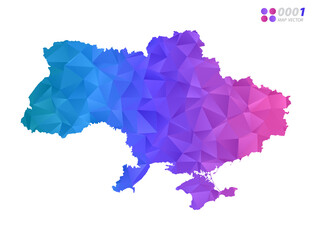 Vector Ukraine map colorful polygon triangle mosaic with white background. style gradient.