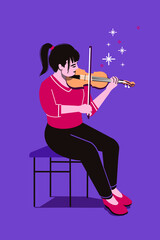 Violin player playing classical music.  professional musician practicing for concert. female violinist Live music performance.  Orchestra member and stage.