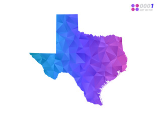 Vector Texas map colorful polygon triangle mosaic with white background. style gradient.