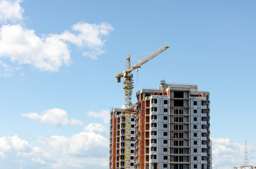 Construction of a multi-storey building, affordable housing, mortgages, apartments for military personnel, young families, construction in a green zone. selective focus
