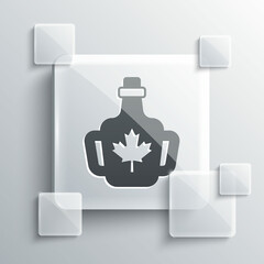 Grey Bottle of maple syrup icon isolated on grey background. Square glass panels. Vector