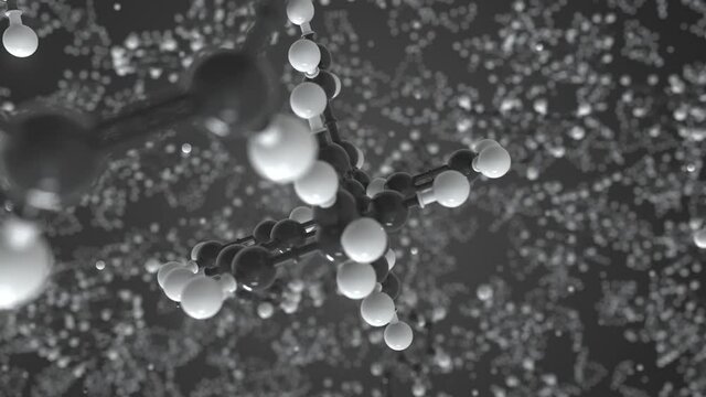 Divinylbenzene molecule made with balls, scientific molecular model. Chemical looping 3d animation
