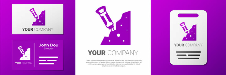 Logotype Construction jackhammer and stone icon isolated on white background. Logo design template element. Vector