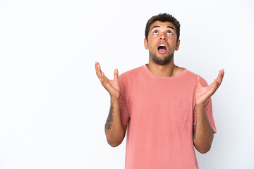 Young handsome Brazilian man isolated on white background stressed overwhelmed