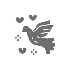 Dove of peace, love bird, pigeon, pacifism grey icon.