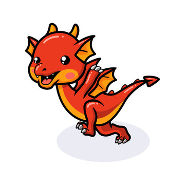 Cute red little dragon cartoon running
