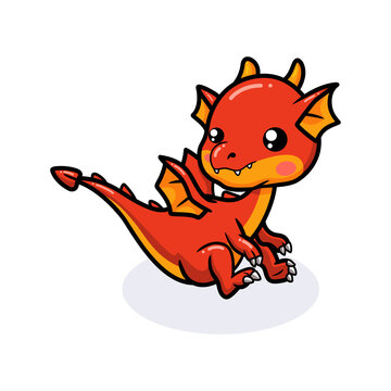 Cute red little dragon cartoon sitting