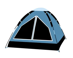 Foto op Plexiglas camping tent for hiking trip and outdoor sleeping. modern blue tent for family and couple in campsite. outdoor activity essentials gear illustration. isolated on white background © Sophie Alp