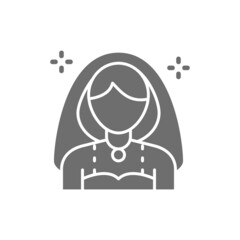 Bride, girl with veil grey icon. Isolated on white background