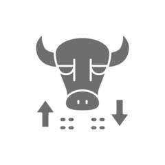 Bull, stock market, finance trade grey icon.