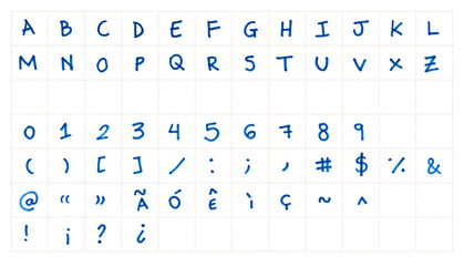 Complete alphabet hand-drawn with marker pen. handwriting letters and numbers. Typography, types and graphic signs. Lettering for compose layout and design pieces. Characters, abc. 
