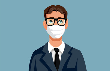 Businessman Wearing Glasses and Medical Face Mask Vector Cartoon