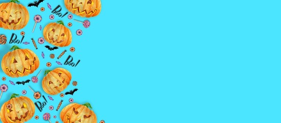 Halloween Poster with Halloween candy and Halloween pumpkin orange