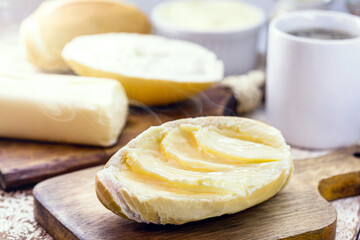 French bread, Brazilian bread served hot, with butter and coffee. Afternoon snack