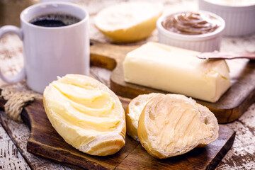 slices of French bread, Brazilian bread served warm, with butter. Called salt bread or white bread