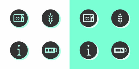 Set Battery, Microwave oven, Information and Wheat icon. Vector