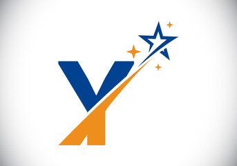 Initial Y monogram letter alphabet with swoosh and star logo icon. Abstract star logo sign symbol design. Modern vector logo for business and company identity.