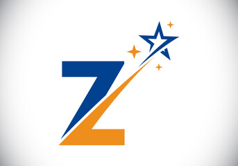 Initial Z monogram letter alphabet with swoosh and star logo icon. Abstract star logo sign symbol design. Modern vector logo for business and company identity.