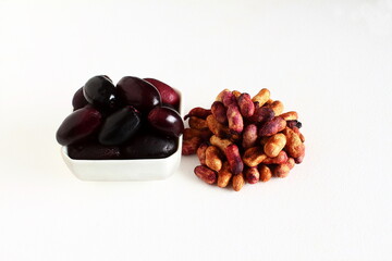 fresh jambolan plum, jamun,java plum,black jamun,syzygium cumini or jambhul fruit with seeds in white background