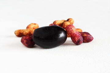 fresh jambolan plum, jamun,java plum,black jamun,syzygium cumini or jambhul fruit with seeds in white background