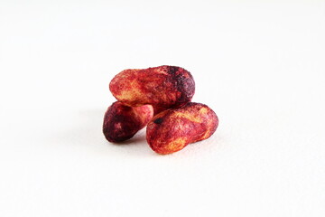 fresh jambolan plum, jamun,java plum,black jamun,syzygium cumini or jambhul fruits  seeds in white background