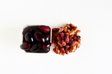 fresh jambolan plum, jamun,java plum,black jamun,syzygium cumini or jambhul fruit with seeds in white background