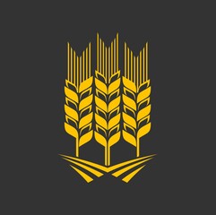 Cereal ear and spike icon. Agriculture company, farm or bakery, seeds shop or store vector emblem, graphic symbol or icon with yellow wheat, rye or barley ear, rice, millet stalk
