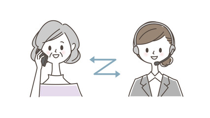 スマホでオペレーターと話すシニア女性