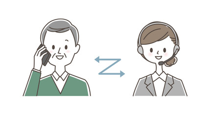 スマホでオペレーターと話すシニア男性