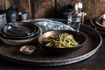 Gourmet Cafe Pesto Penne Pasta with Fresh Peas & Cracked Pepper