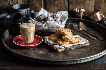 Gourmet Cafe Latte Coffee with Butter Cookies & Rum Balls