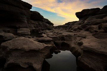 Three thousand waving the rocks beneath the Mekong river. Natural sandstone group Eroded through...