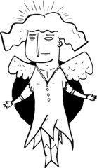 black and white drawing of a cartoon angel