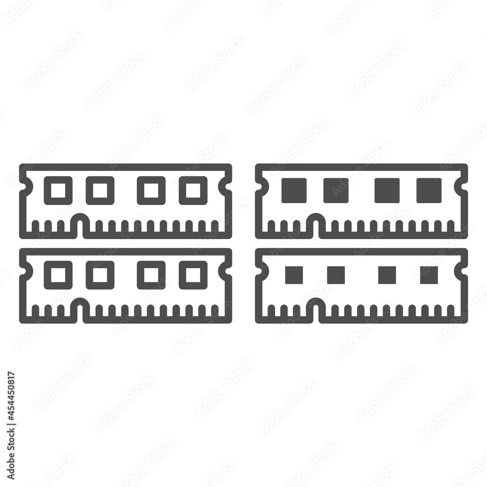 Poster ram module line and solid icon, electronics concept, memory module fragments vector sign on white ba