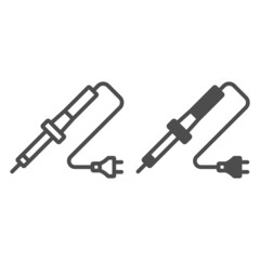 Soldering iron with plug line and solid icon, electronics concept, soldering iron tool vector sign on white background, outline style icon for mobile concept and web design. Vector graphics.