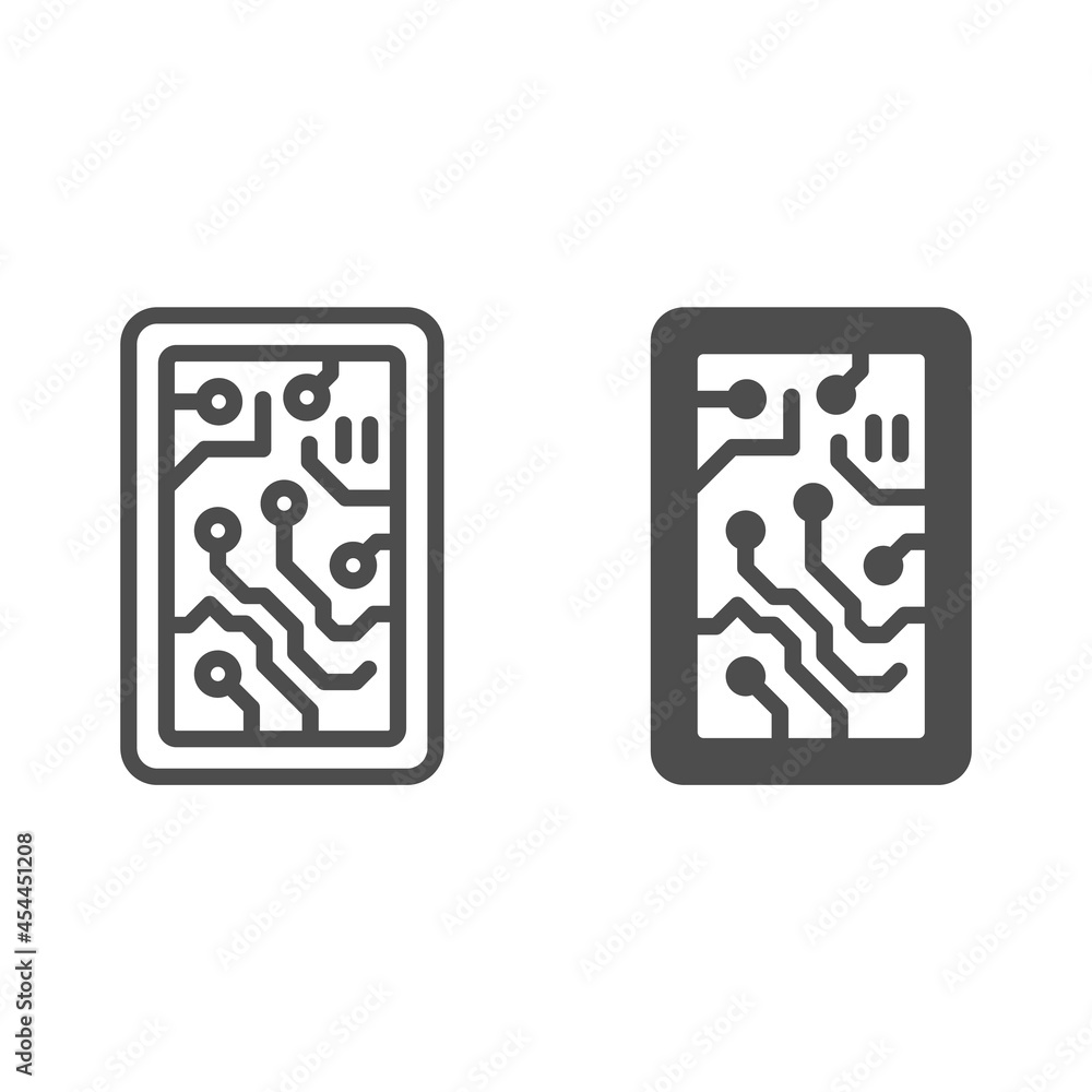 Poster printed circuit board reactangle shape with diode line and solid icon, electronics concept, pcb vect
