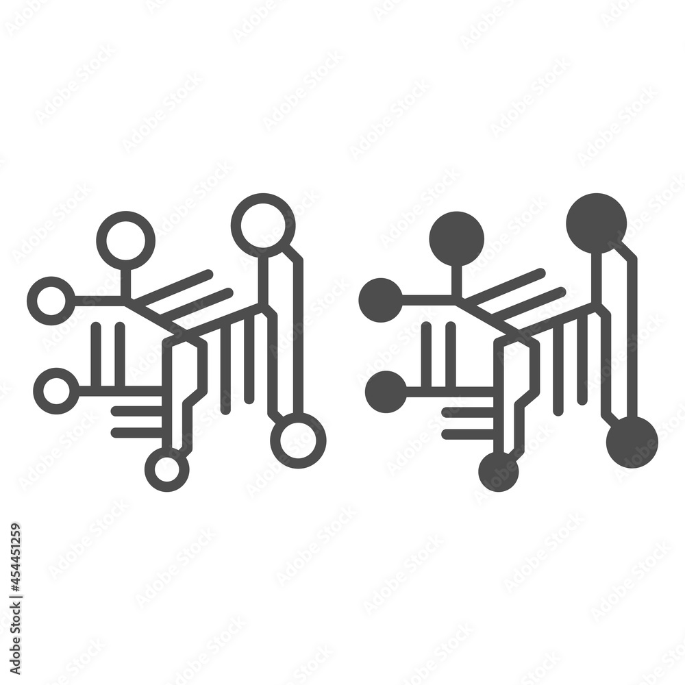 Poster fragment of an analog circuit line and solid icon, electronics concept, circuit line vector sign on 