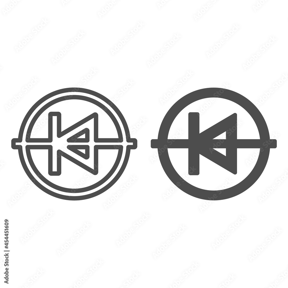Poster diode in circle icon line and solid icon, electronics concept, pcb anode cathode vector sign on whit