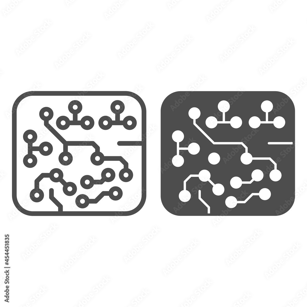 Poster printed circuit board square shape with diodes line and solid icon, electronics concept, psb vector 